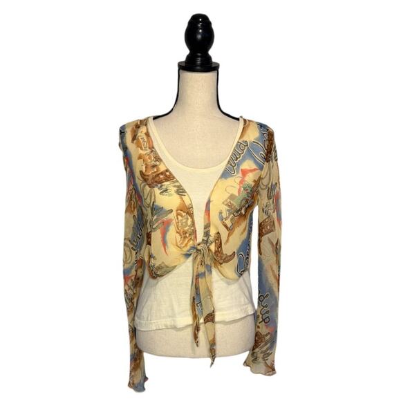 Gordon James Cowboy Themed Top Chiffon Jacket w/ Attached Tank Size Small Multi - Picture 1 of 5